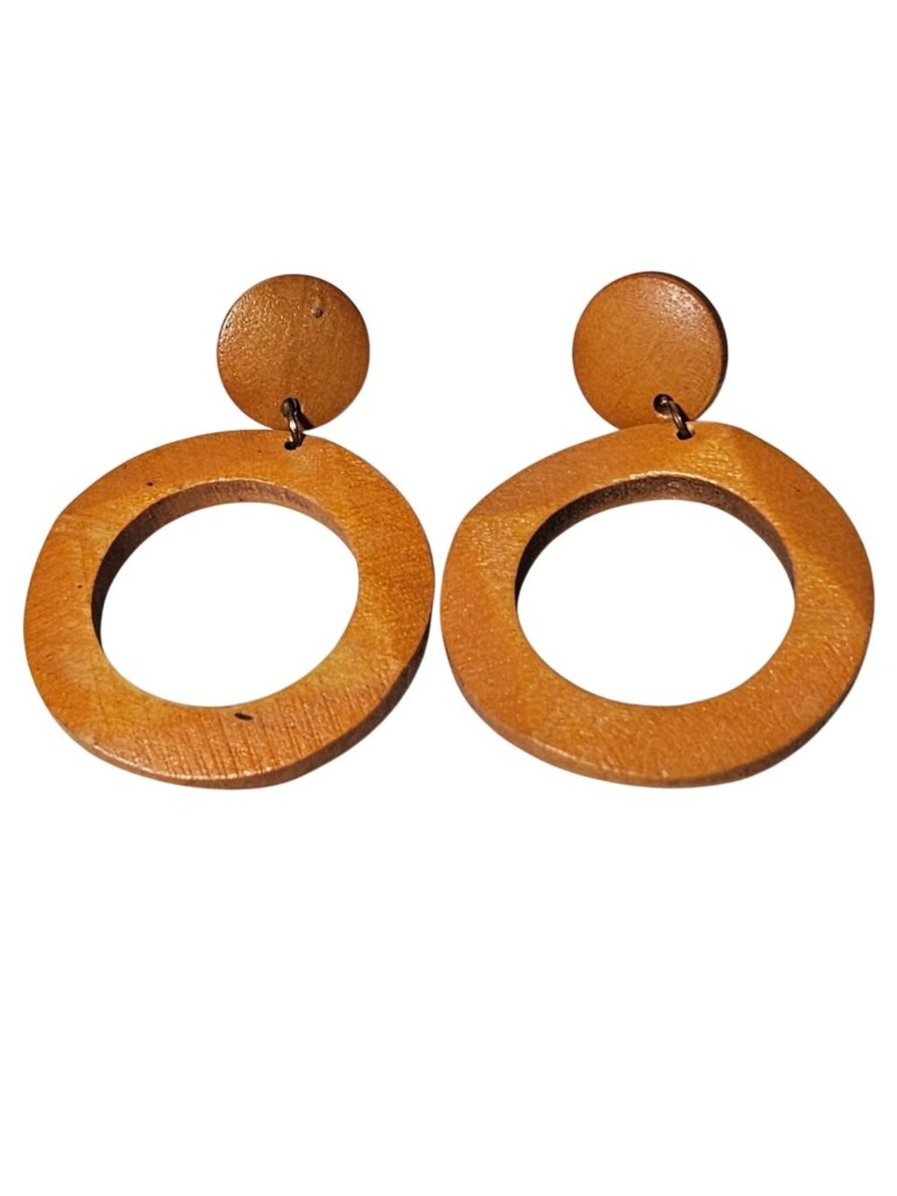 Retro 70s Handmade Wooden Earrings Circle Dangle Mod Boho Earthy Fashion Jewelry